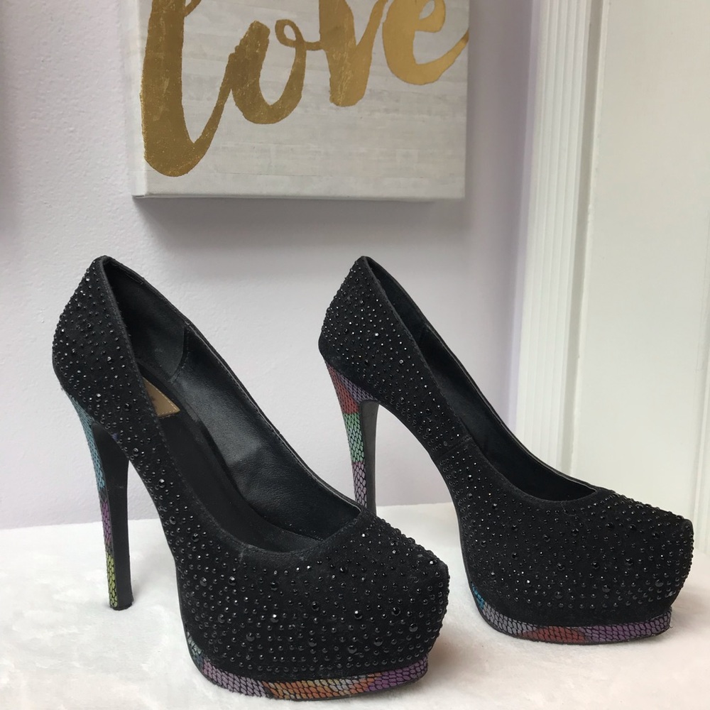 Embellished Black Platform Pumps